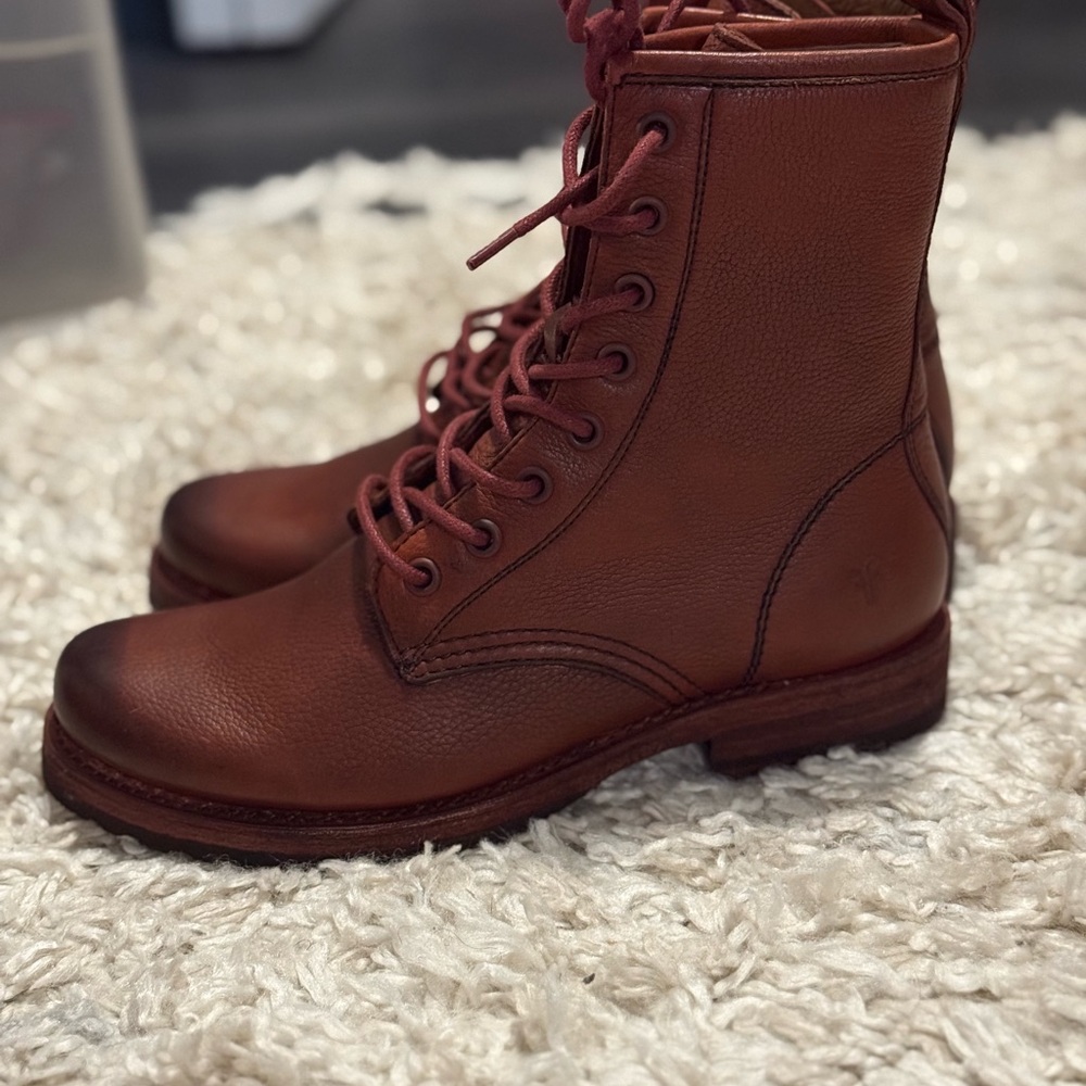 Frye Brown Leather Combat Boots